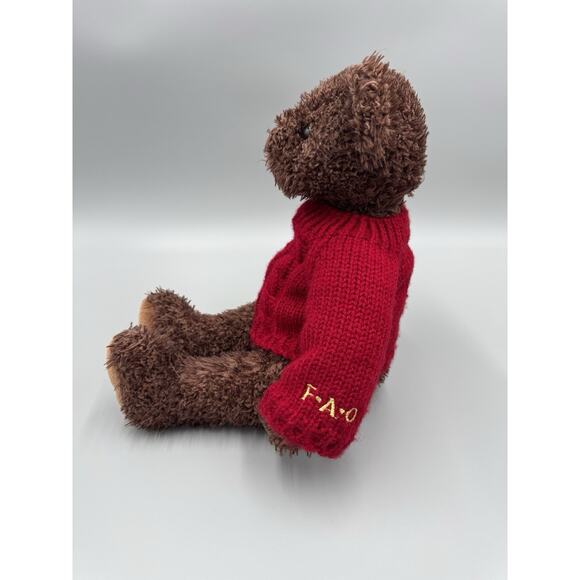 FAO Schwarz Brown Teddy Bear In Red Knit Sweater Plush 13” Stuffed Animal - Picture 4 of 10